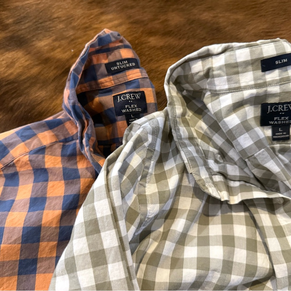 J. Crew Men's Slim Fit Checkered Shirts - Size Large Fitted